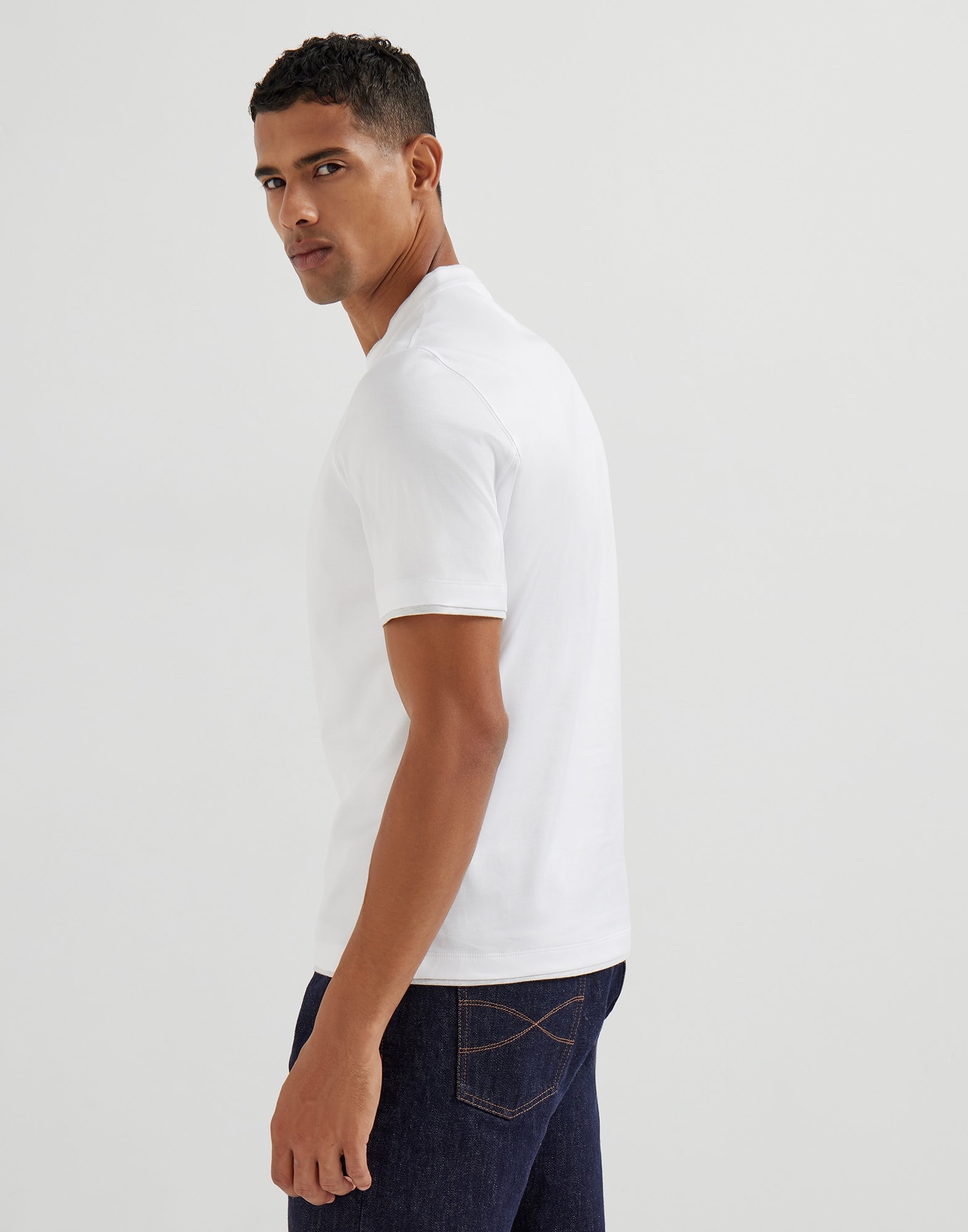 Cotton jersey crew neck T-shirt with faux-layering - 2