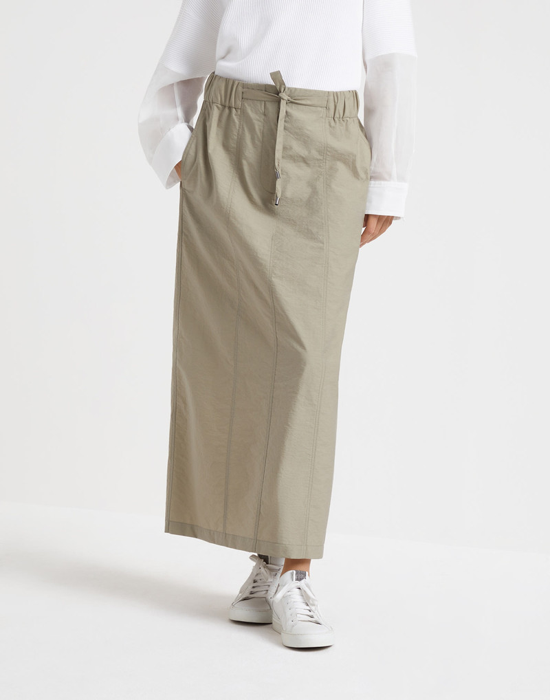 Techno cotton poplin midi track skirt with shiny tab 1
