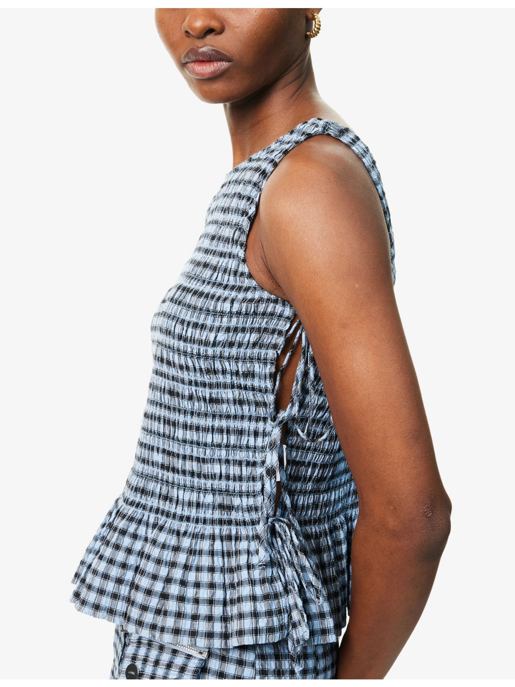GANNI Seersucker Tie-Side Check Woven Top | selfridges