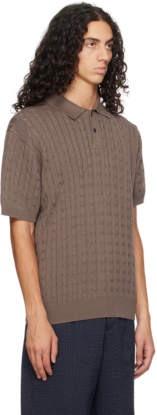 Brown Cable Knit Polo - 4