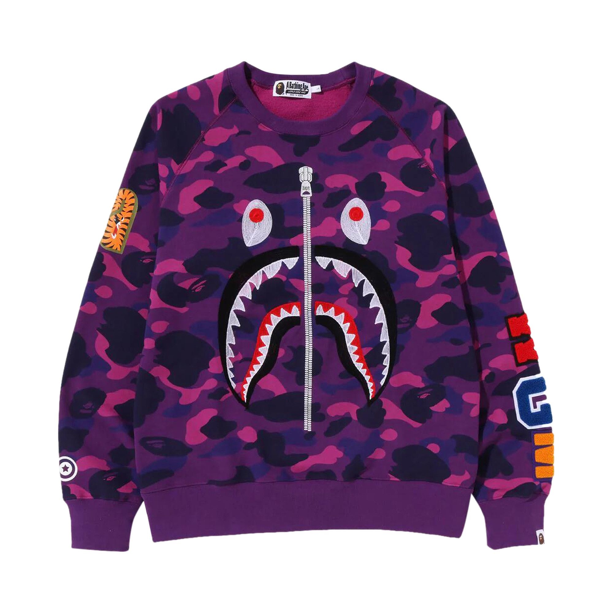 BAPE Color Camo Embroidery Shark Crewneck 'Purple' - 1