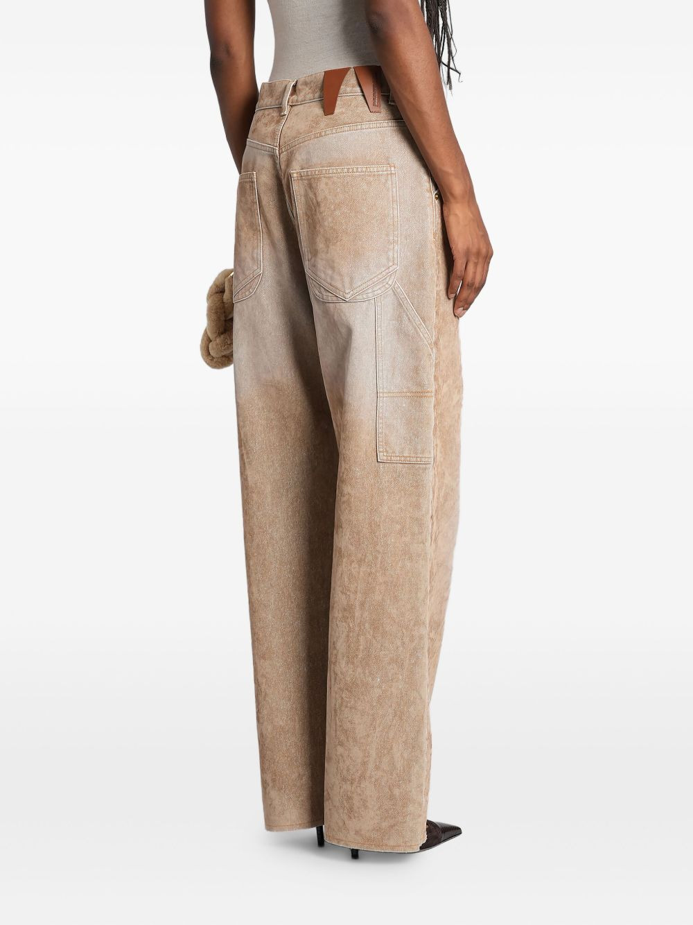 side-embellishment bleached wide-leg jeans - 4