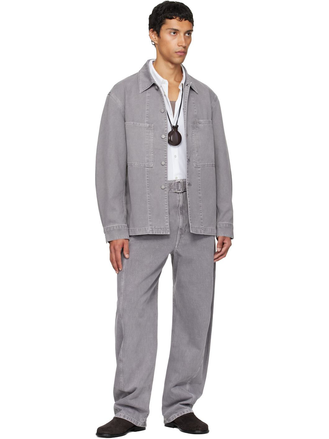 Gray Twisted Belted Jeans - 4