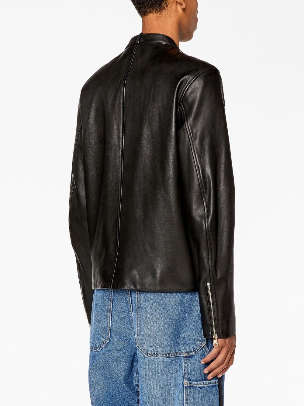 long-sleeved leather biker jacket - 4