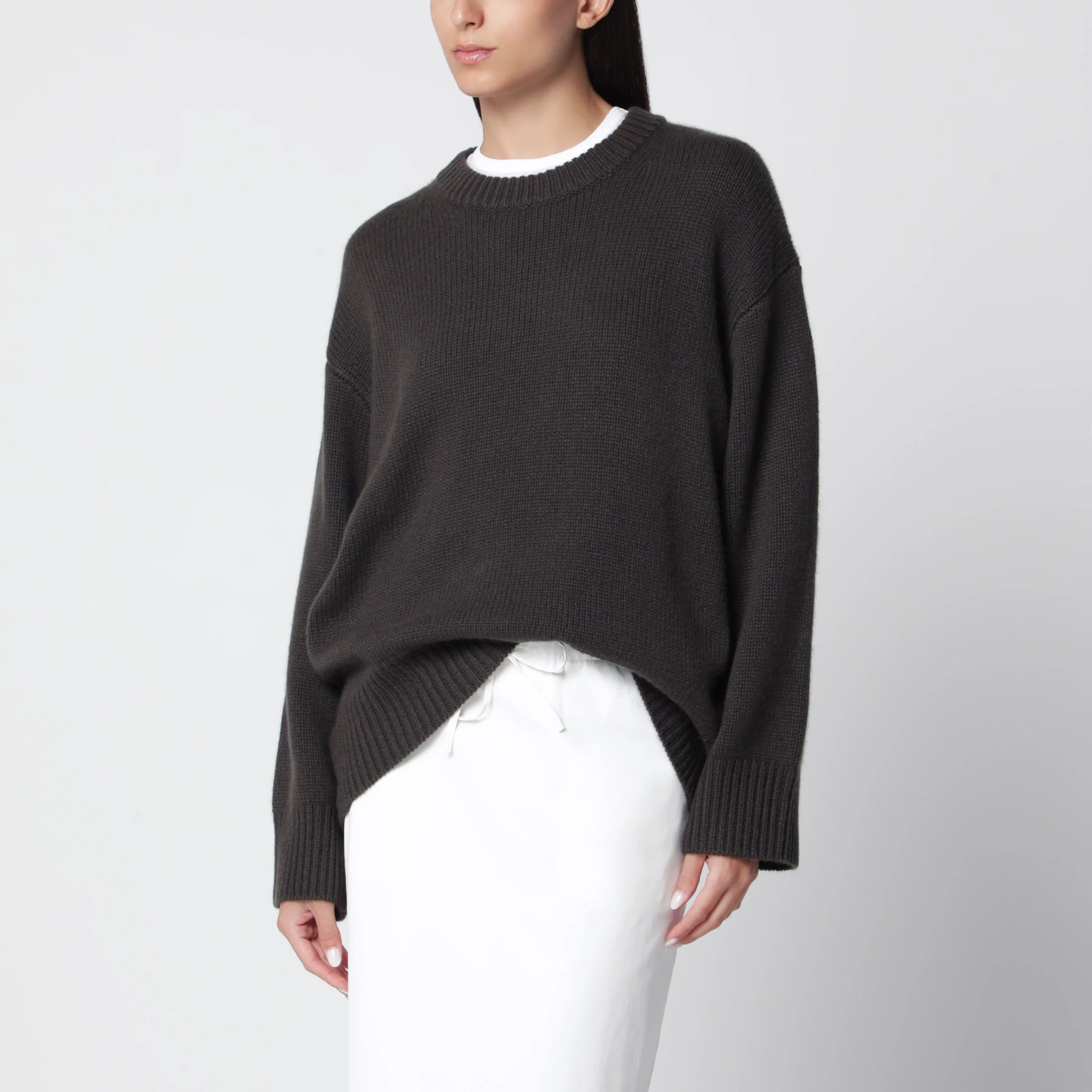 Crewneck sweater Noor in dark fern cashmere - 1
