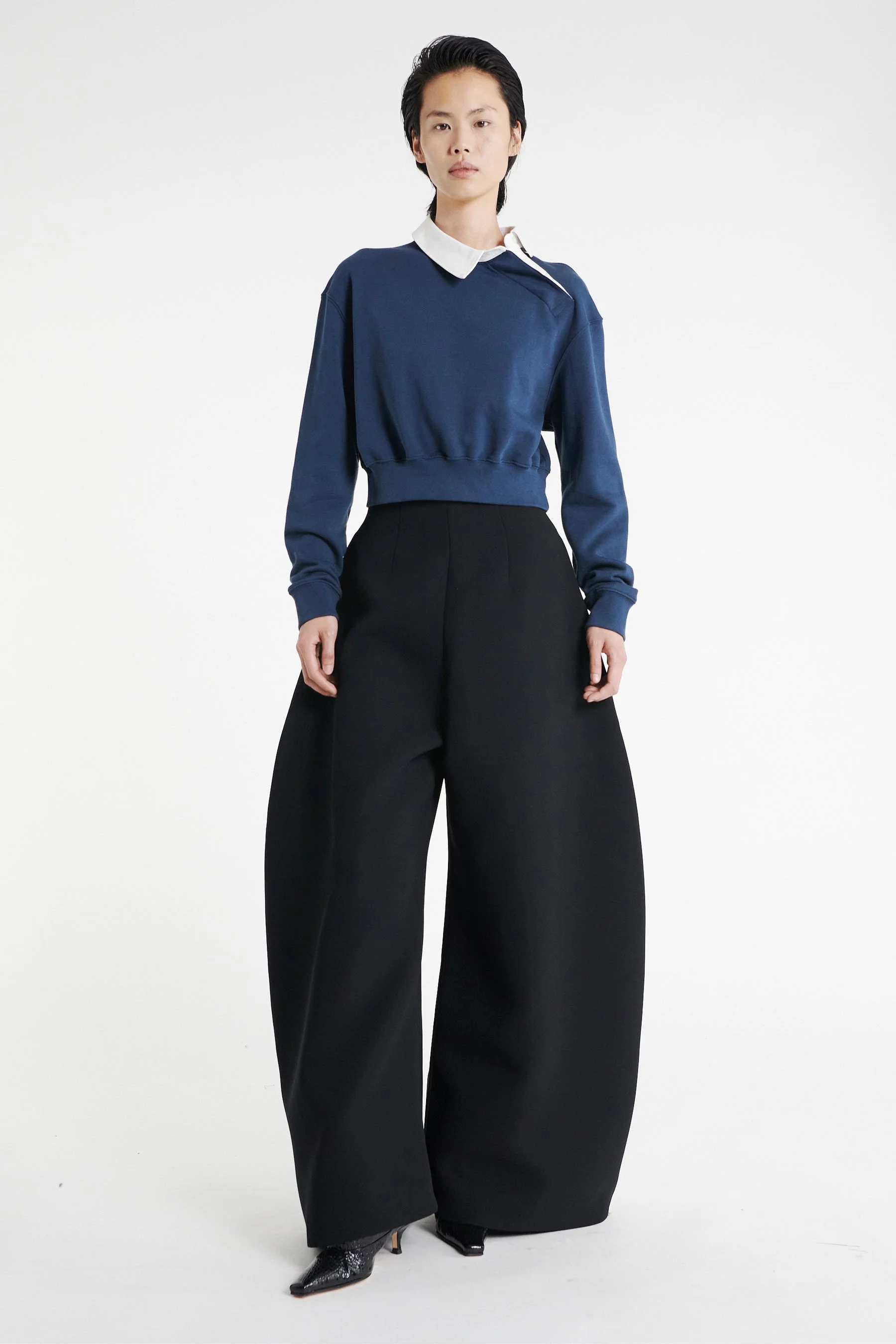 HIGH RISE ROUNDED TROUSERS BLACK - 1