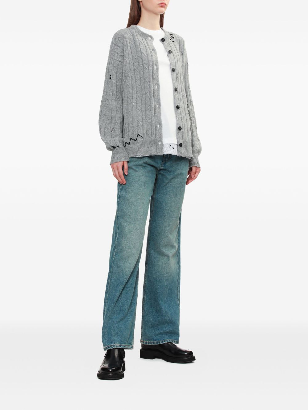 cable-knit distressed-effect cardigan - 2