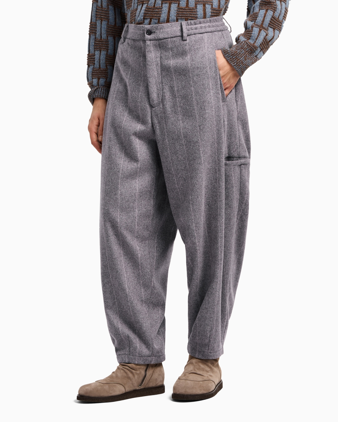 PINSTRIPED WOOL CLOTH FLAT-FRONT TROUSERS - 4