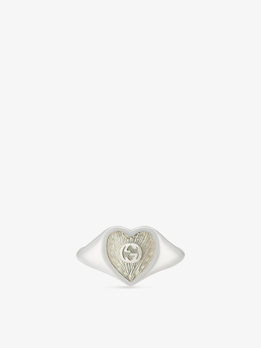 Interlocking-G heart Mother-of-Pearl effect 925 sterling-silver ring - 1
