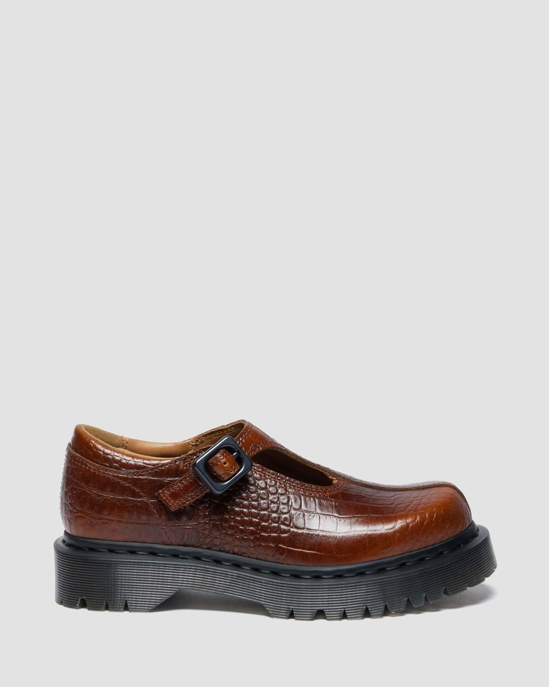 REJENA MARY JANE Croc Emboss Leather Shoes 1