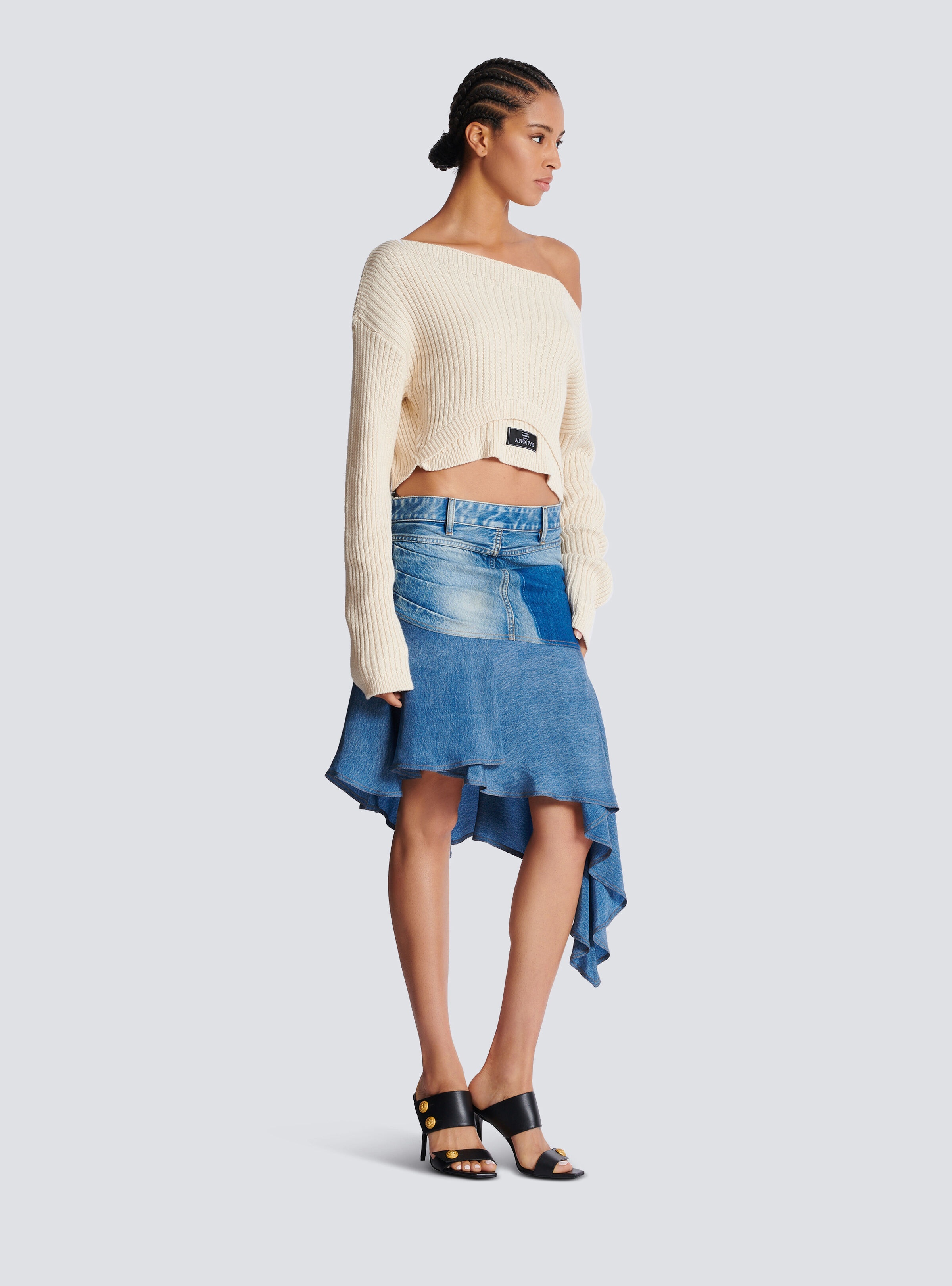 Boat neck optical illusion ribbed crop top - 3