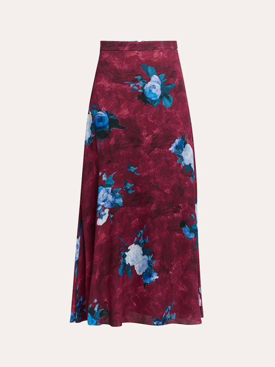 Painterly Floral-Print A-Line Midi Skirt - 1