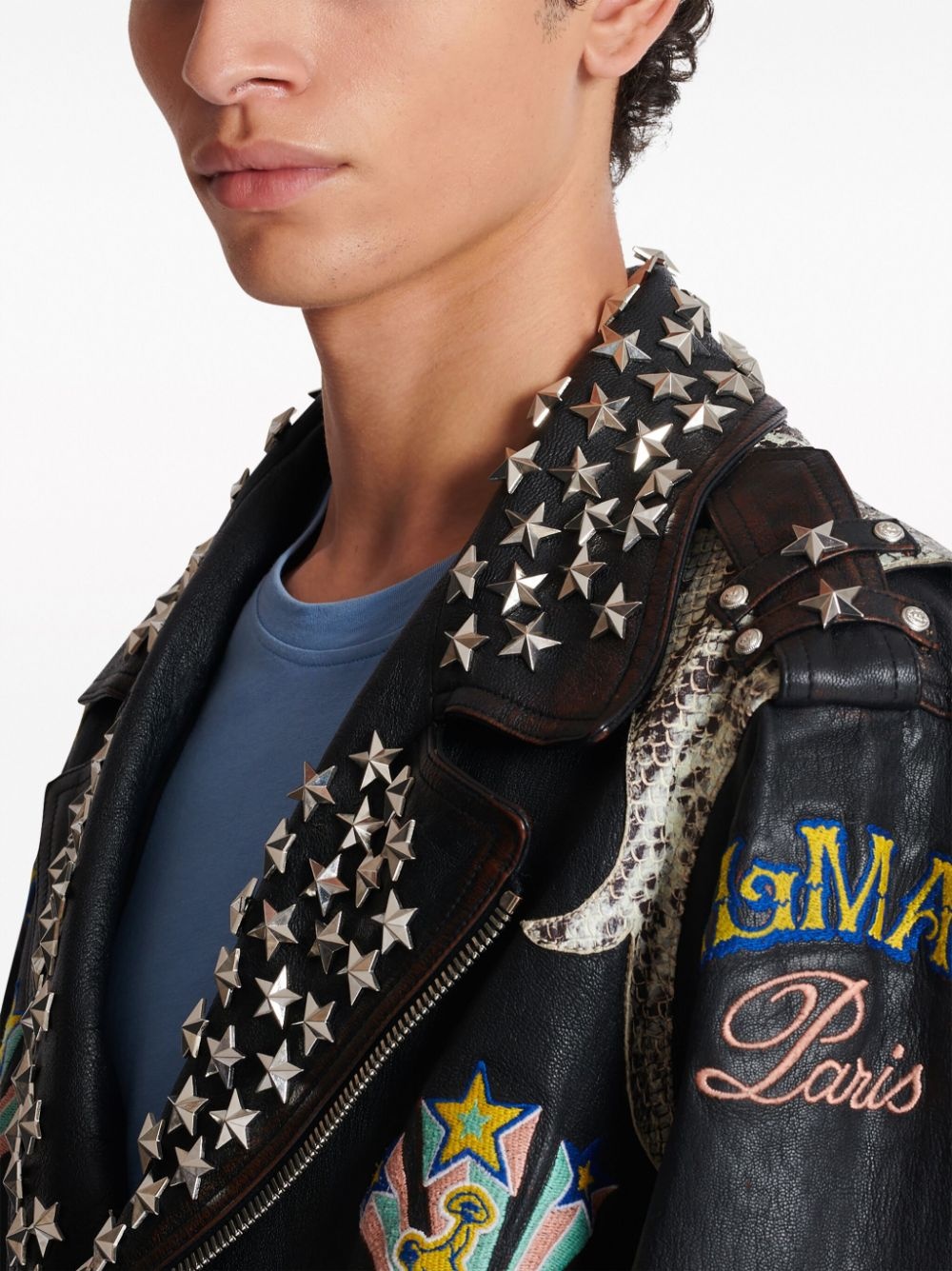 logo-embroidered leather jacket - 5