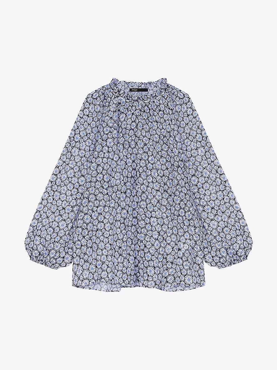 Floral-print long-sleeve woven blouse - 1