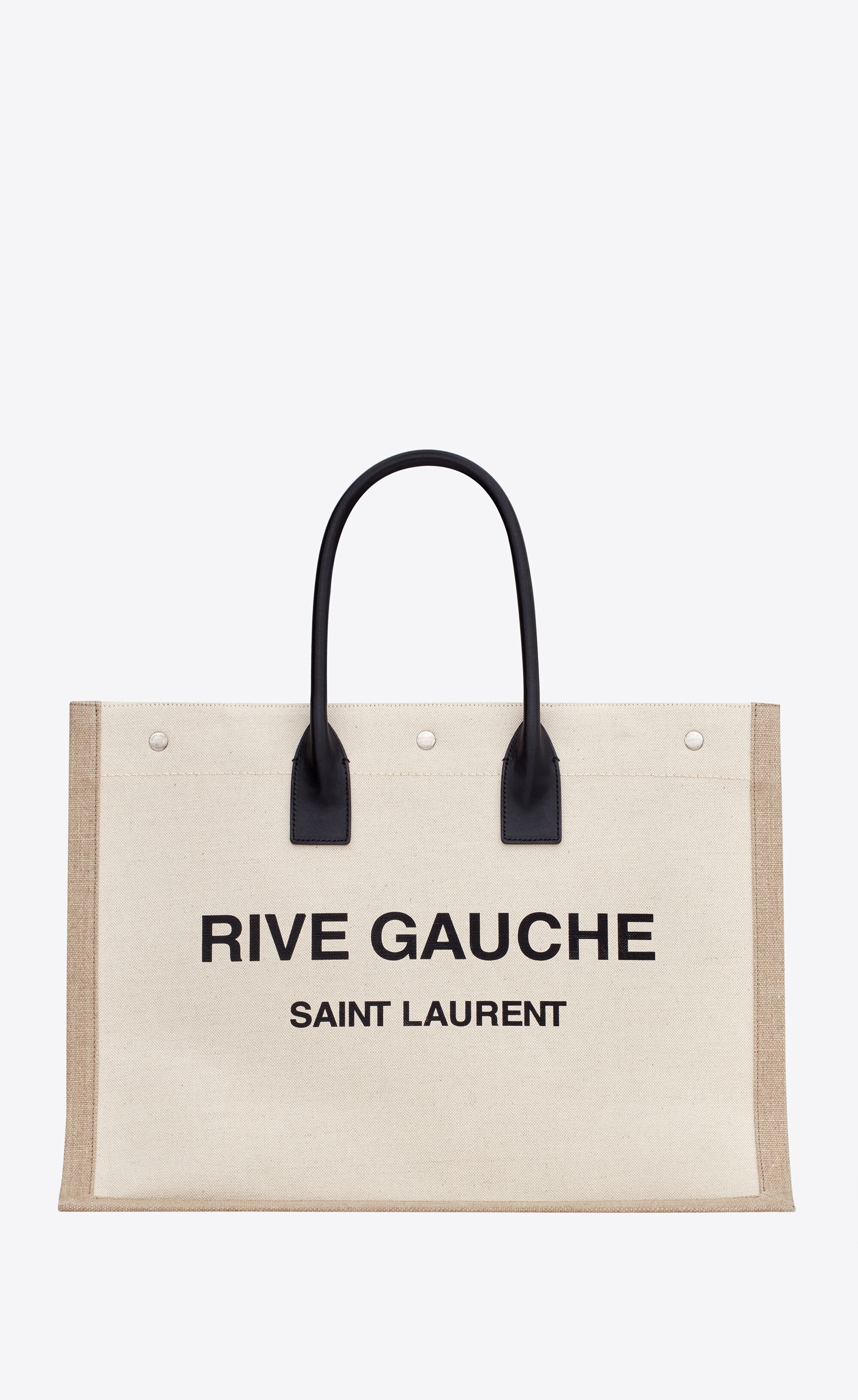 Saint Laurent Rive Gauche Small Tote Bag in Linen Leather Beige Canvas Snap