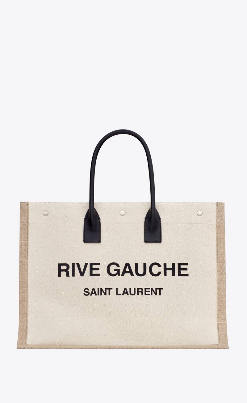 rive gauche large tote bag in printed canvas and leather - 1