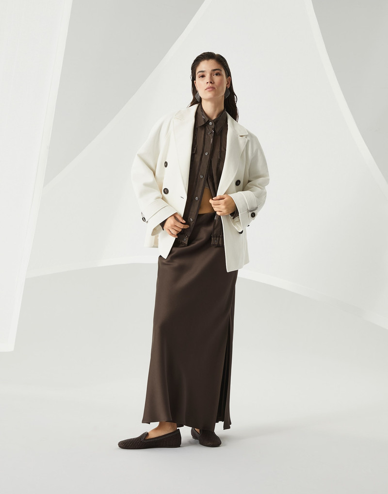 Cotton and linen cavalry pea coat with shiny cuff details 5