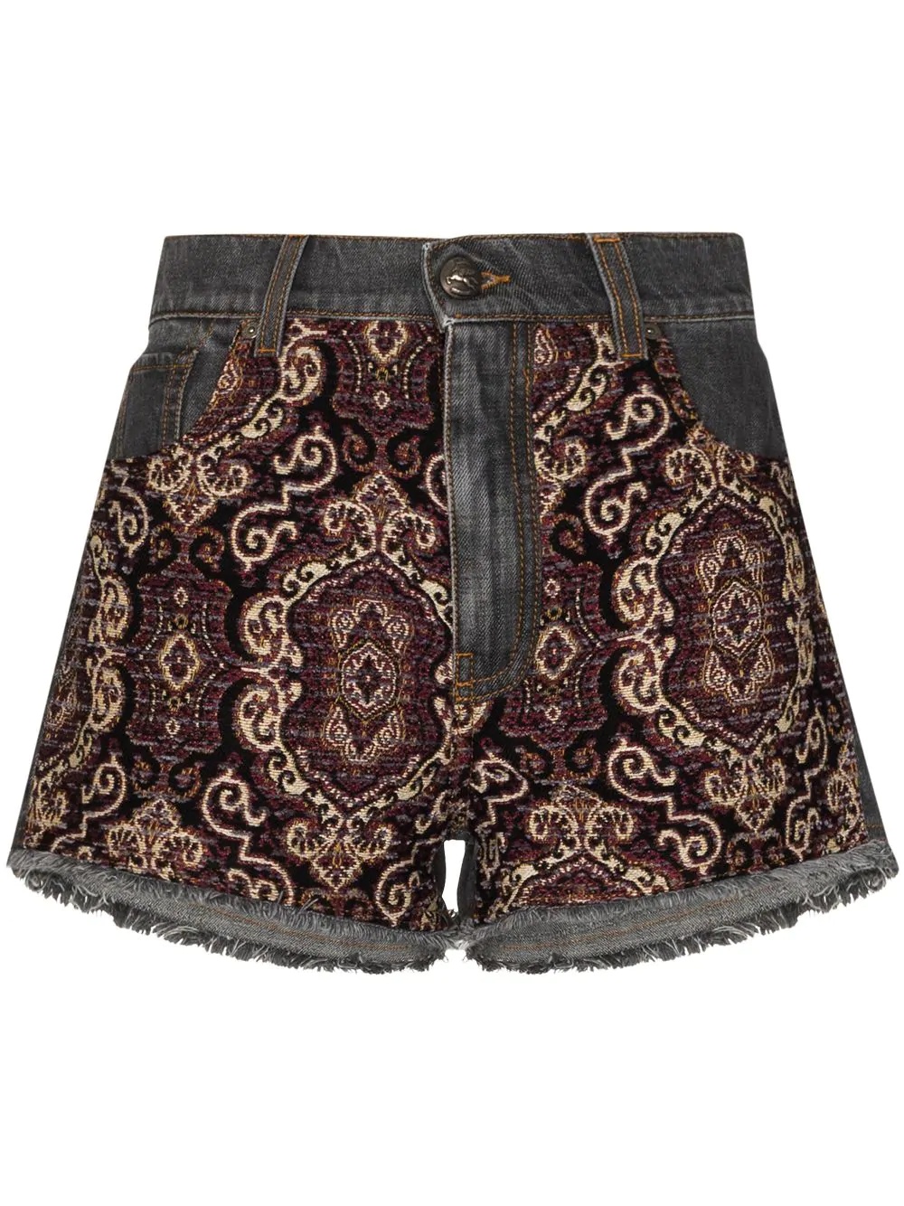 embroidered-panel denim shorts - 1