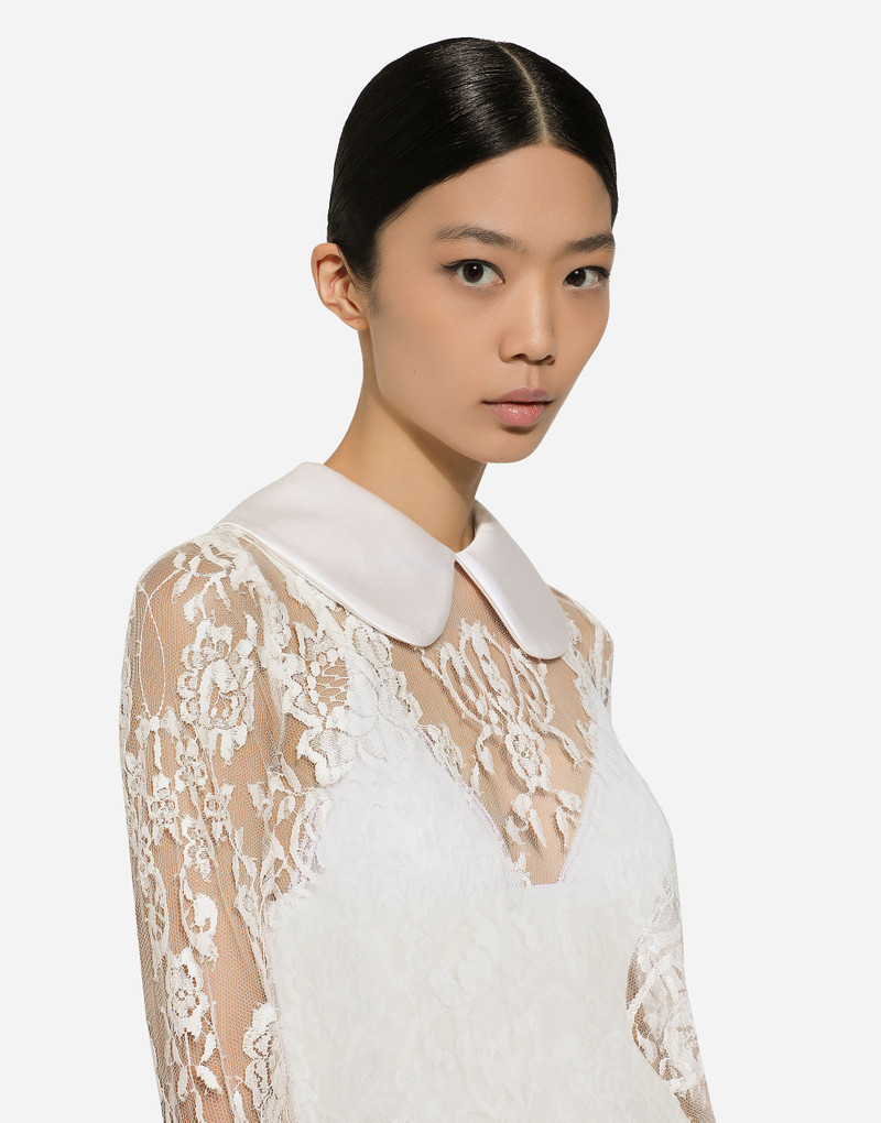 Short lace dress with satin neck 6