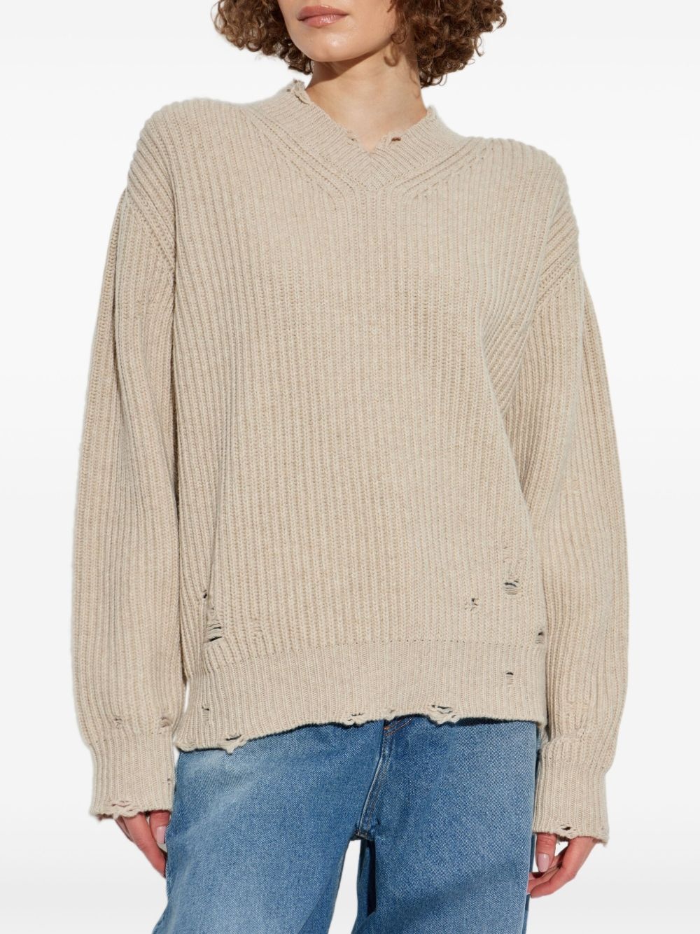 distressed ribbed sweater - 3