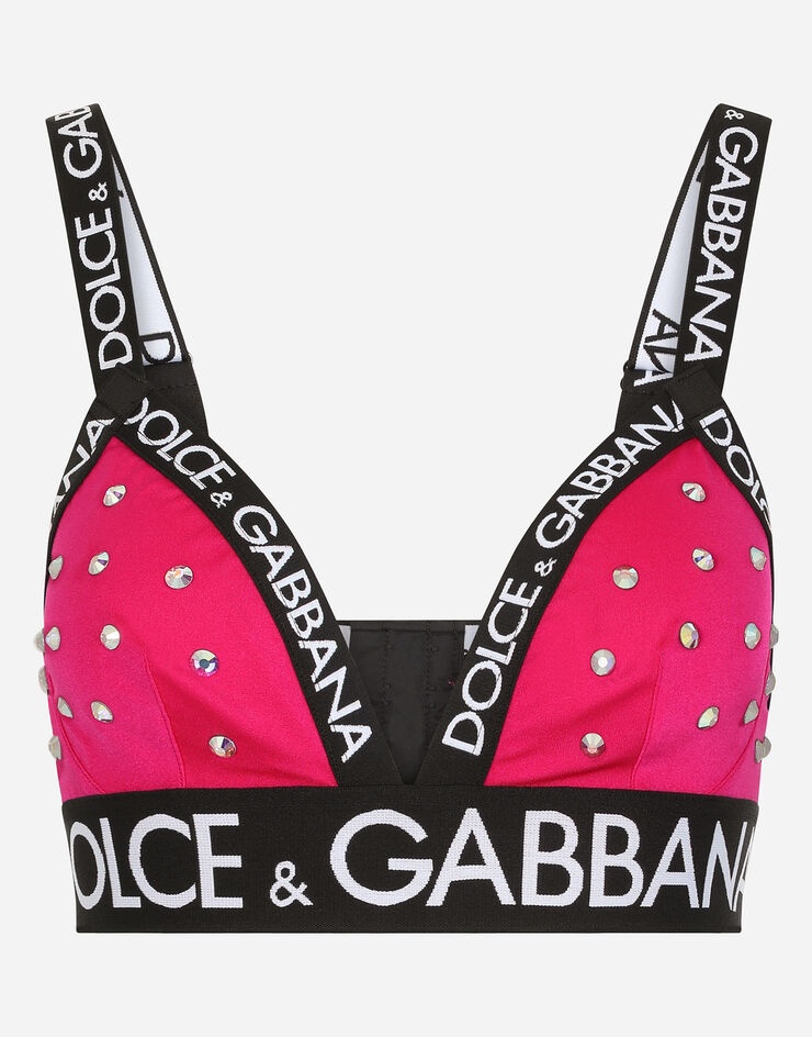 Spandex triangle bra with rhinestones and branded elastic - 1