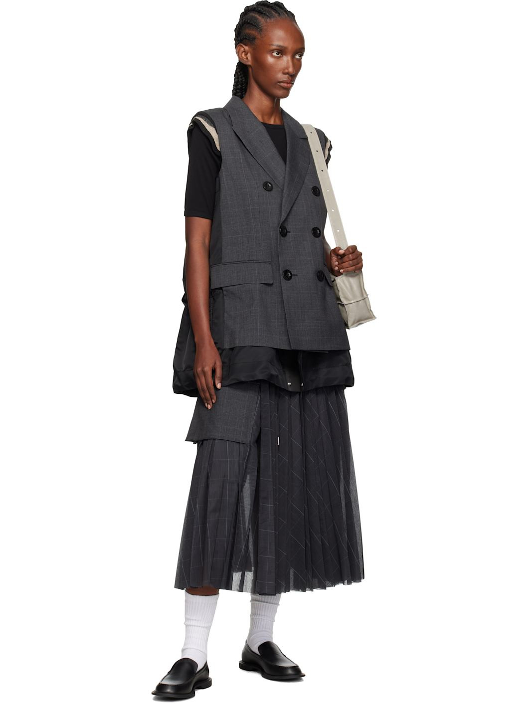 Gray Glen Check Midi Skirt - 4