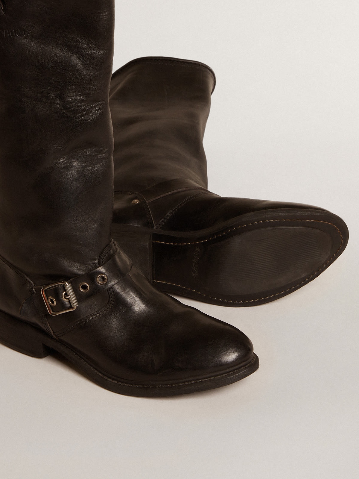 High Biker boots in black leather with silver studs and buckles - 3