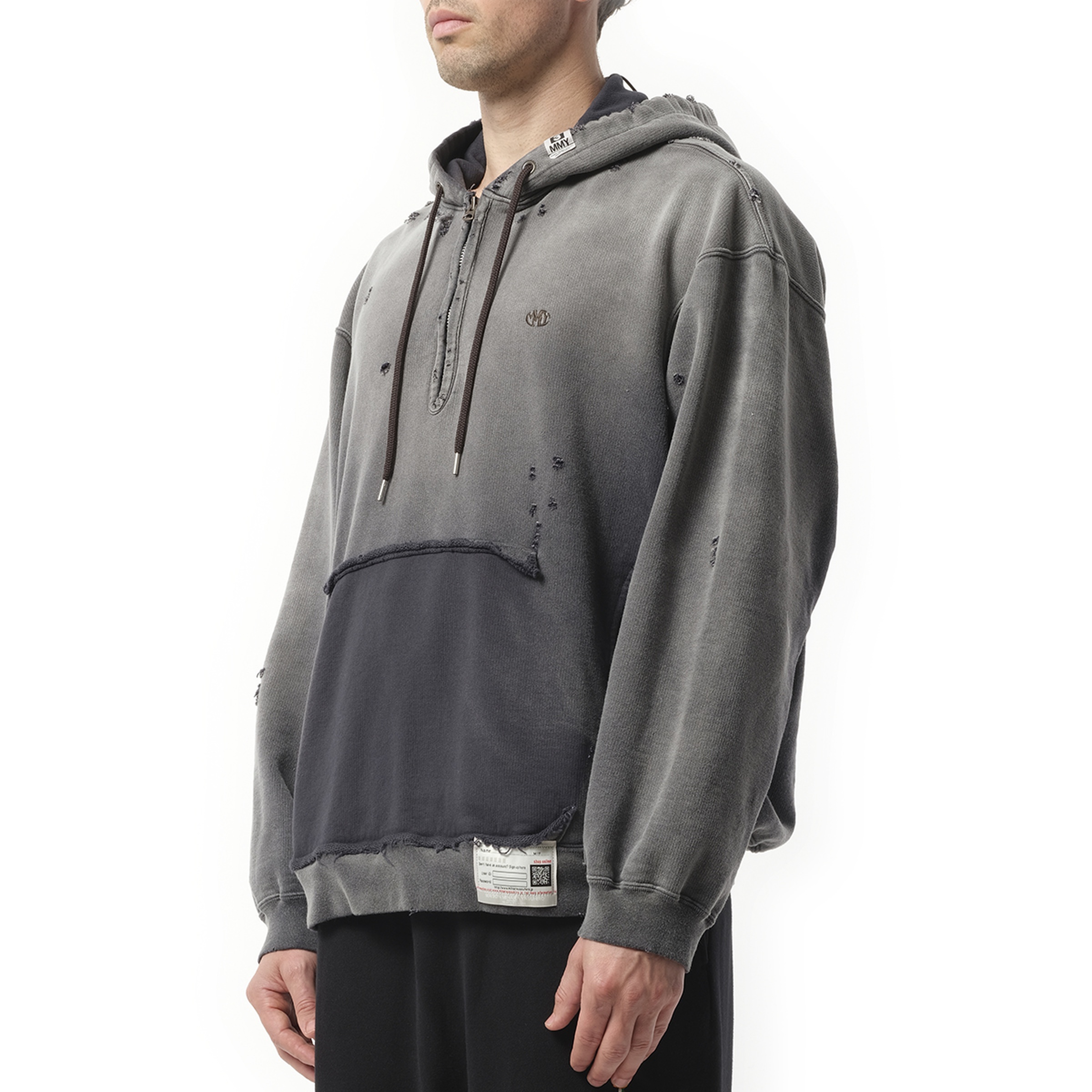 Sun Faded Half Zip Hoodie in Black - 5