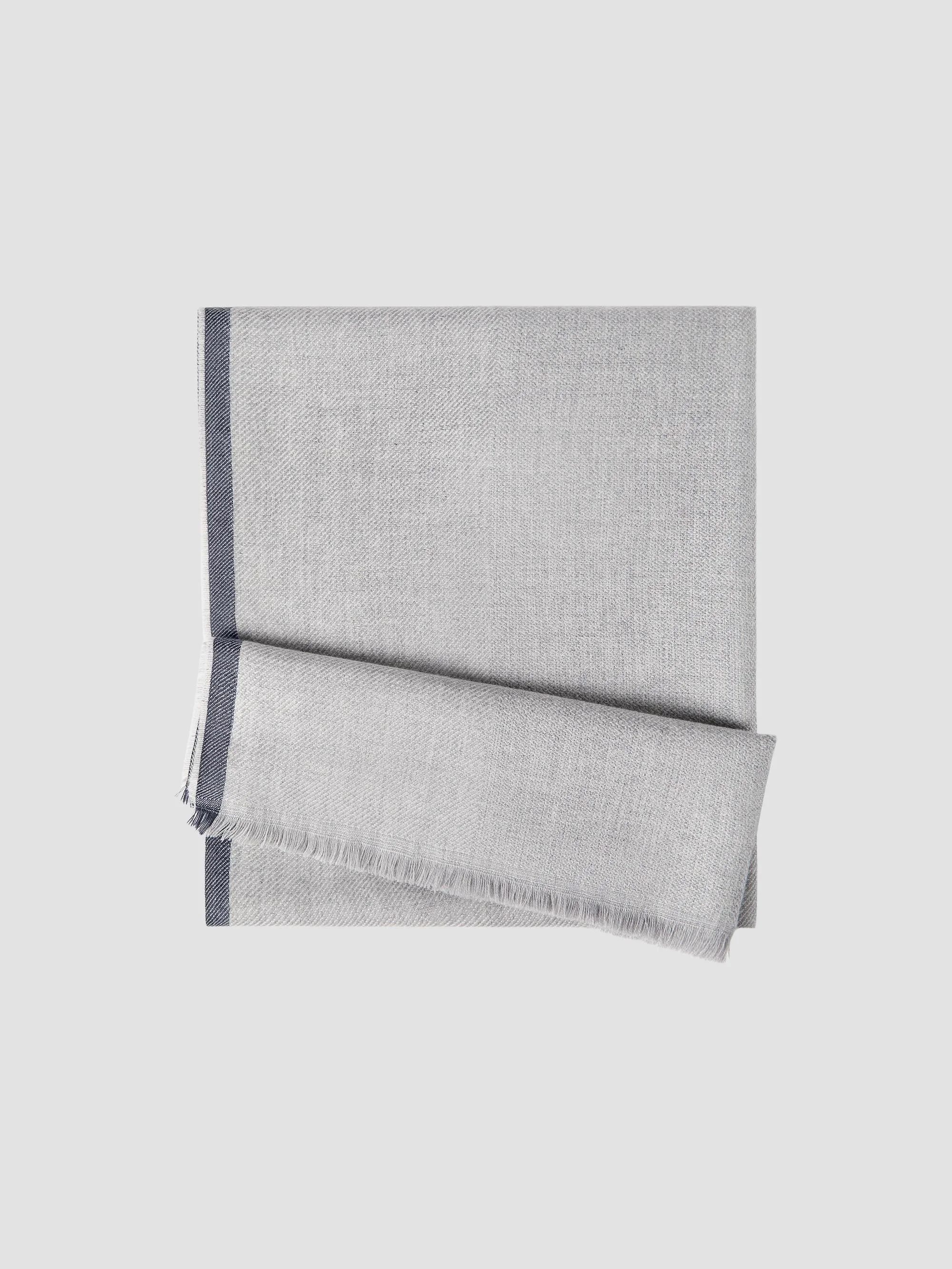 Men's Wool and Cashmere Diagonal Scarf with Striped Edge - Pearl Grey - 1