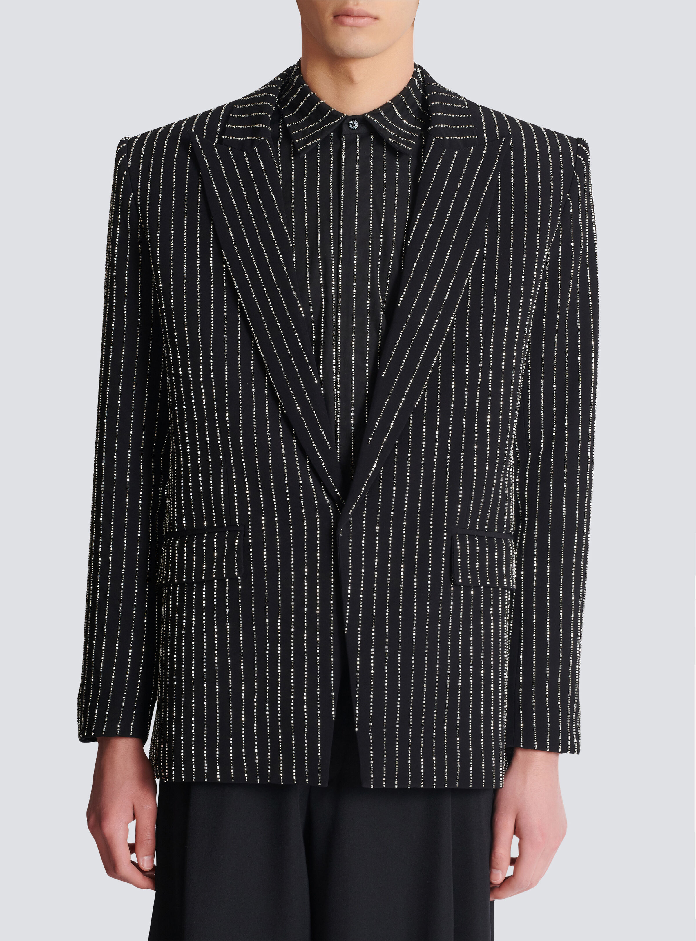 1-button wool jacket with crystal stripes - 5