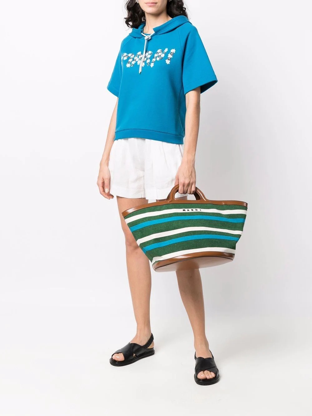 embroidered-logo striped tote bag - 2