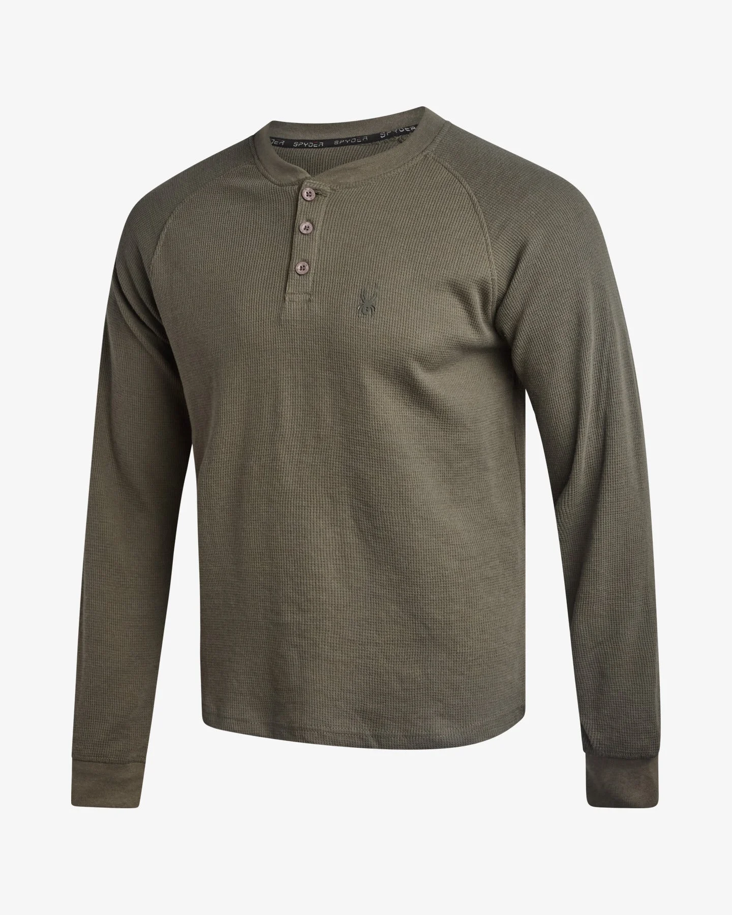 Men's Waffle Long Sleeve Henley - Olive - 1