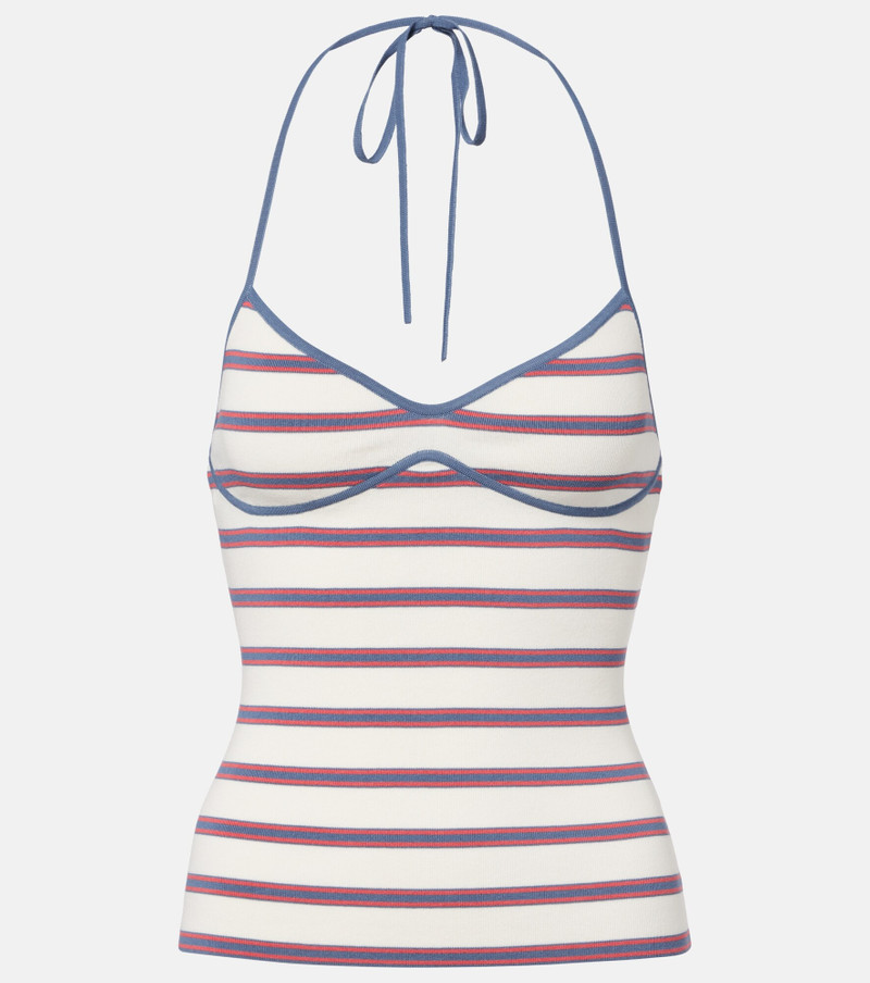 Citara striped halterneck cotton-blend top 1