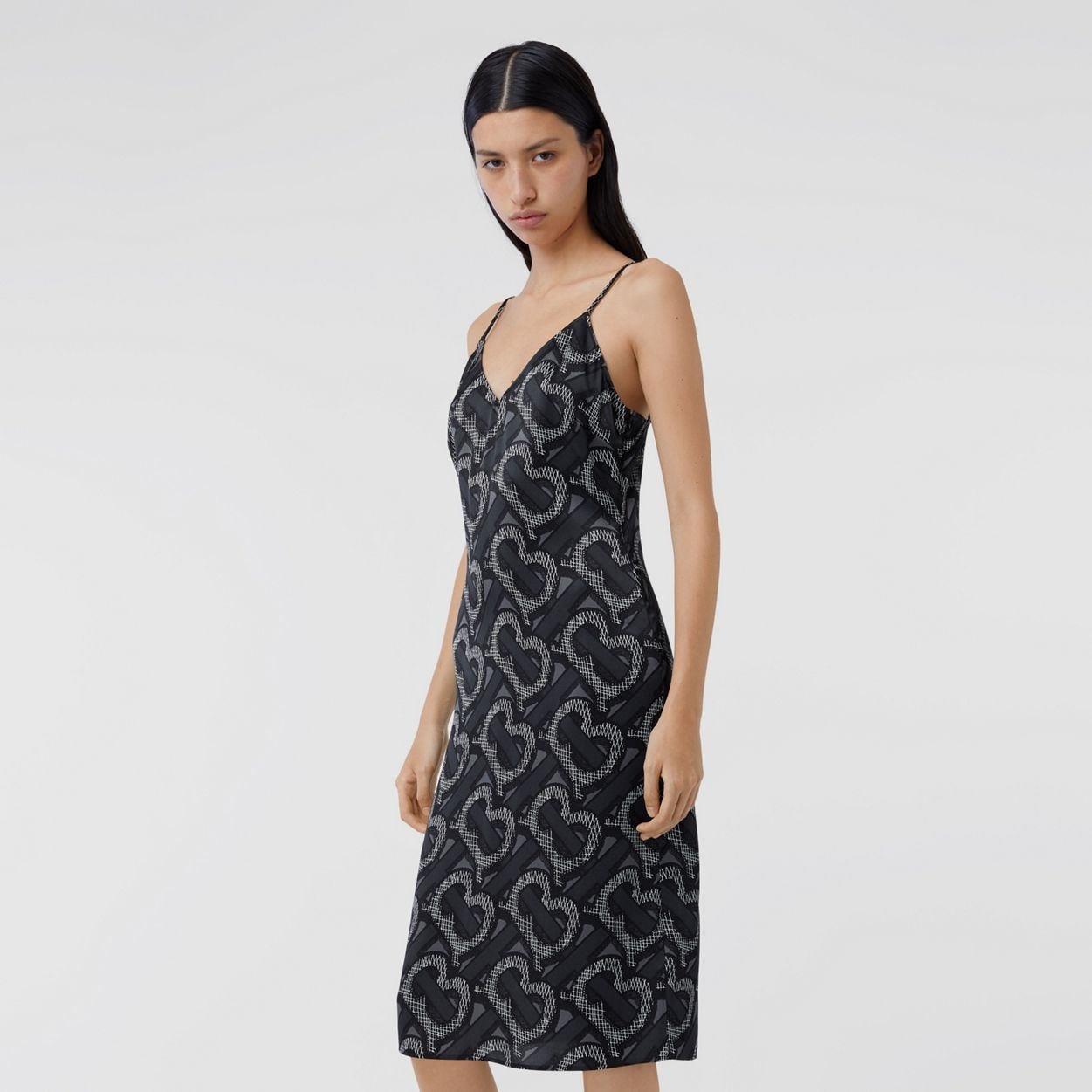 Monogram Print Silk Satin Slip Dress - 5