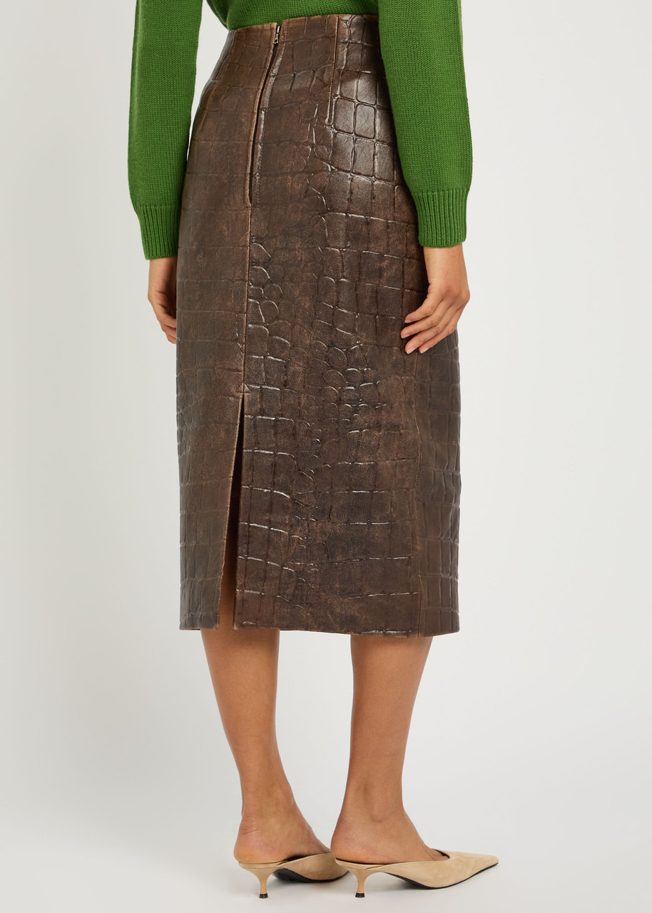 Emilia Wickstead Loretta Crocodile-effect Leather Midi Skirt - 2