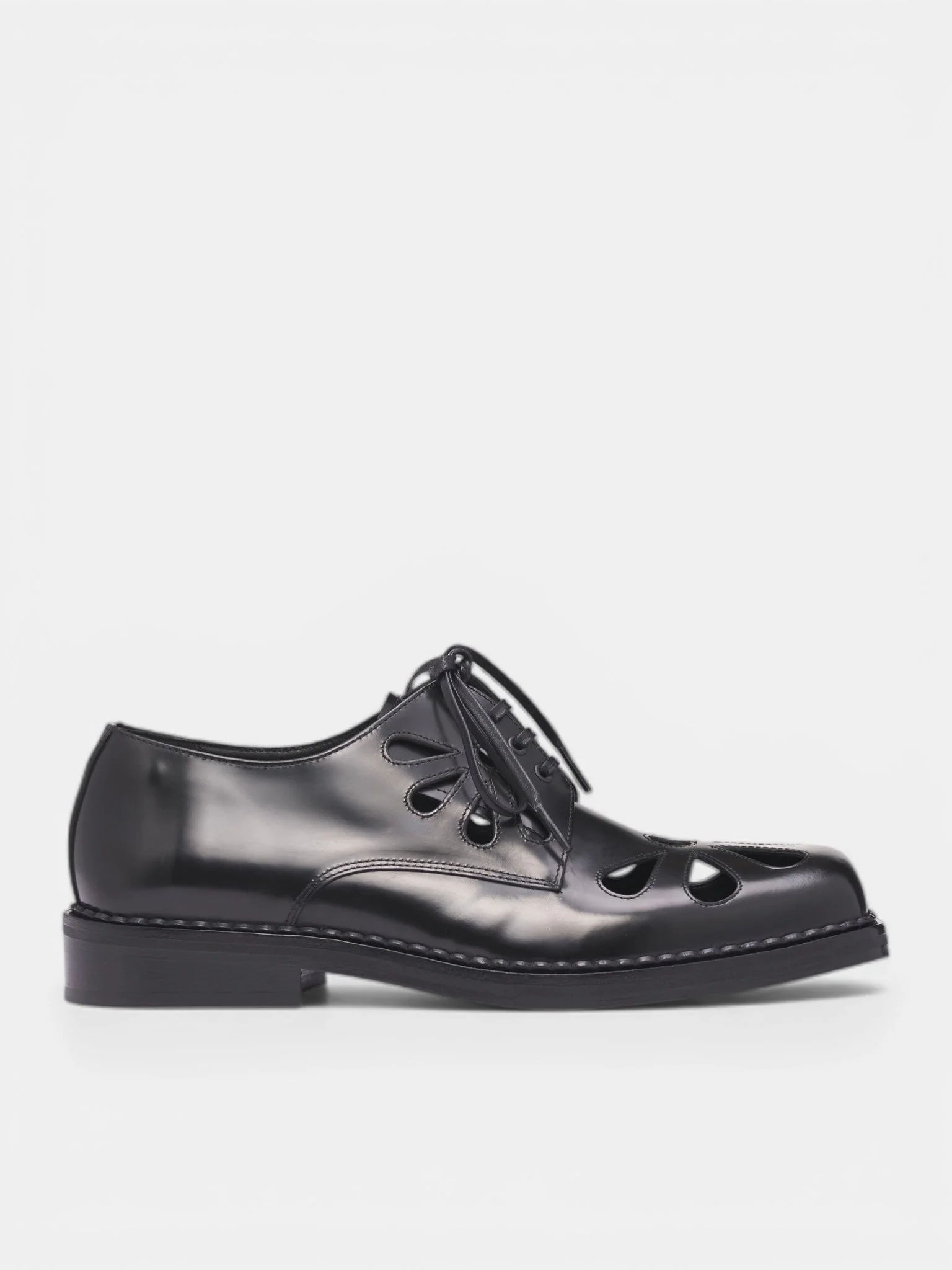 Polished Leather Cut-Out Squared Derbies - 1