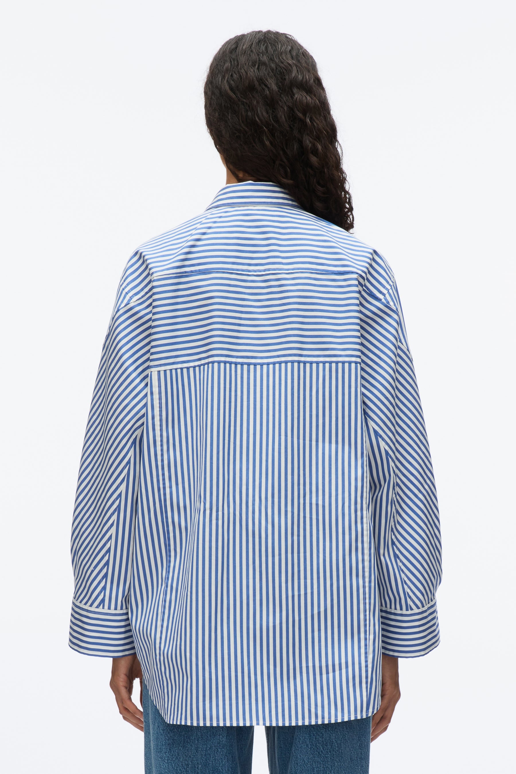 Oversized Stripe Shirt with Cascade Sleeves - 4