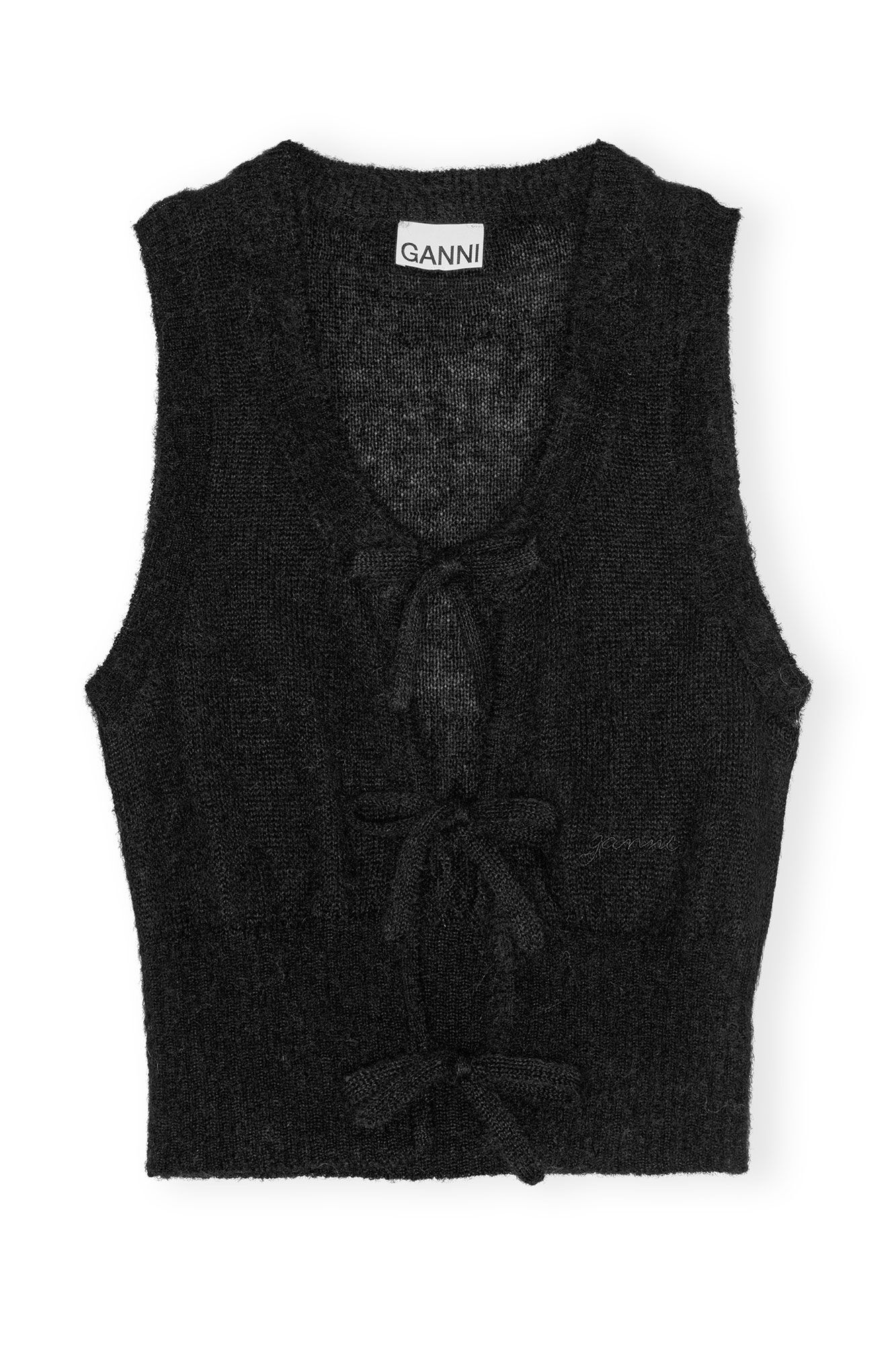 BLACK LIGHT MOHAIR TIE STRING VEST - 6