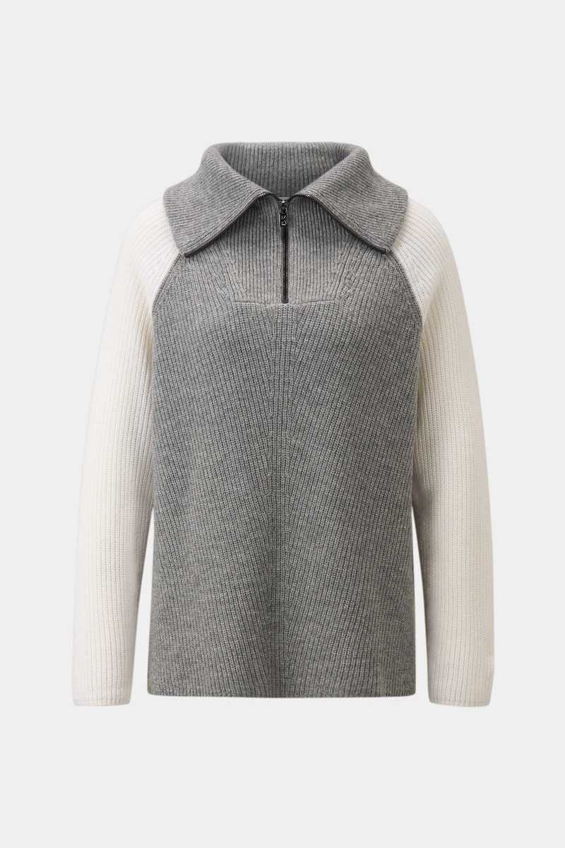 Letizia half-zippered knit sweater in Gray/Cream/Camel 4