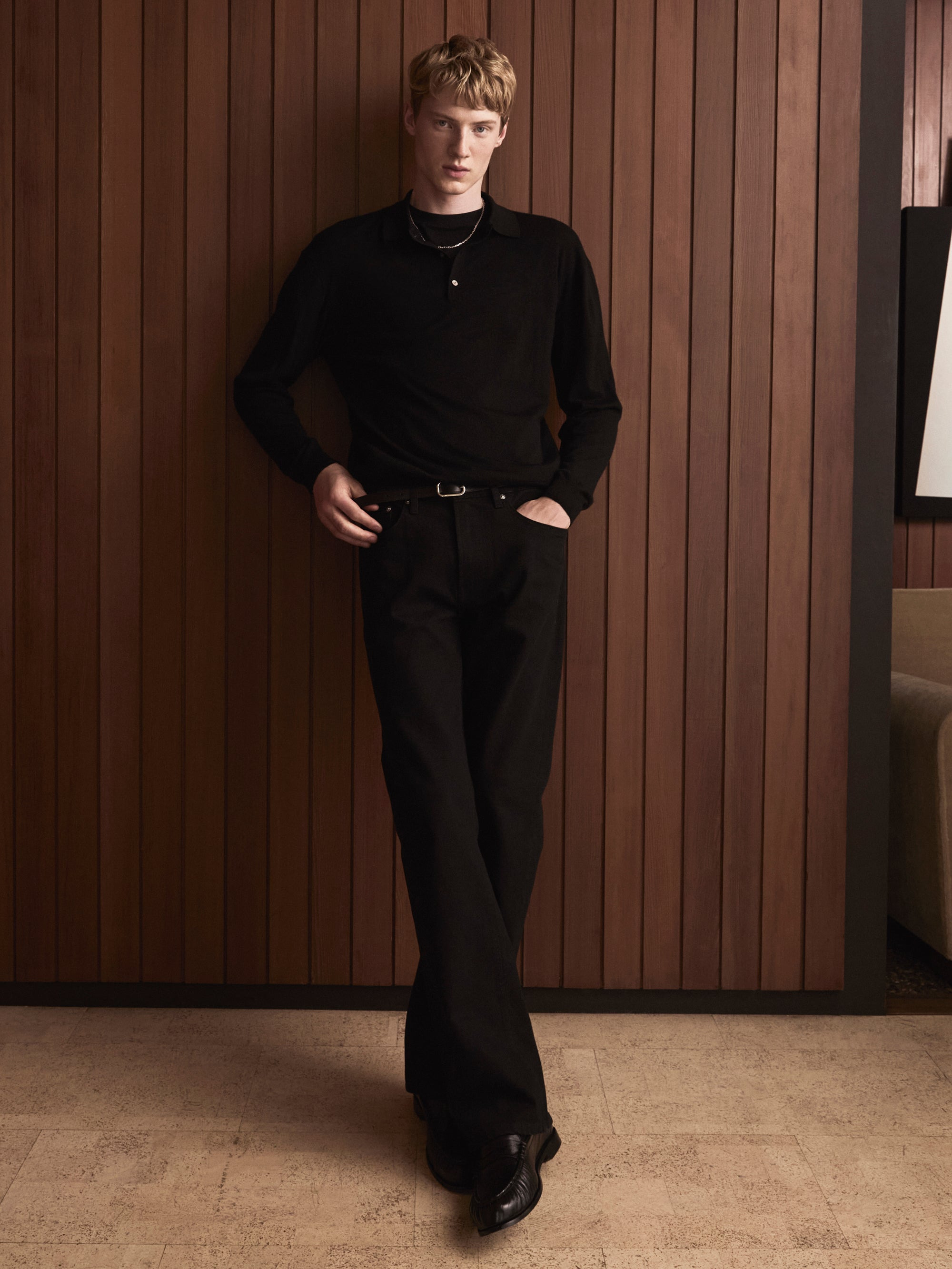 Superfine Polo Sweater in Black - 4