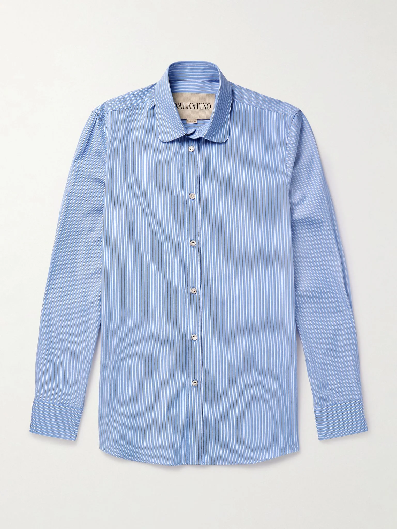 Slim-Fit Striped Cotton Shirt Blue - 1