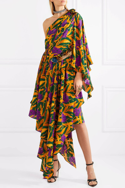 GUCCI One-shoulder appliquéd printed silk crepe de chine dress outlook