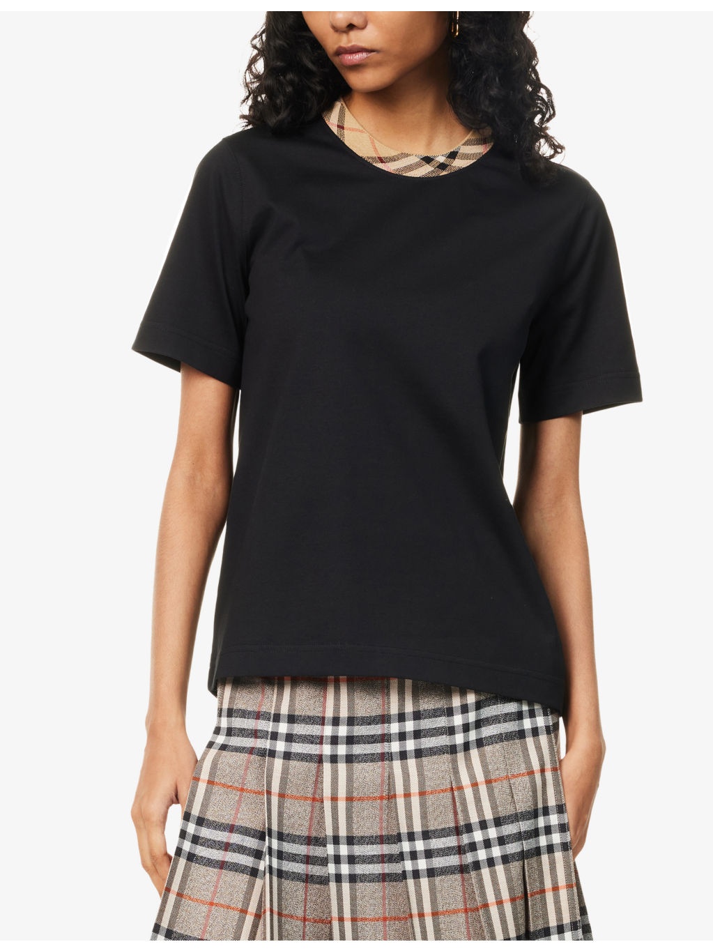 Boxy-Fit Check-Collar Cotton-Jersey T-shirt - 3