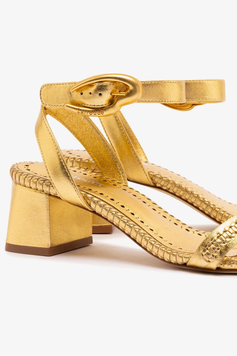 Verona Block Sandal In Gold Metallic Leather 4