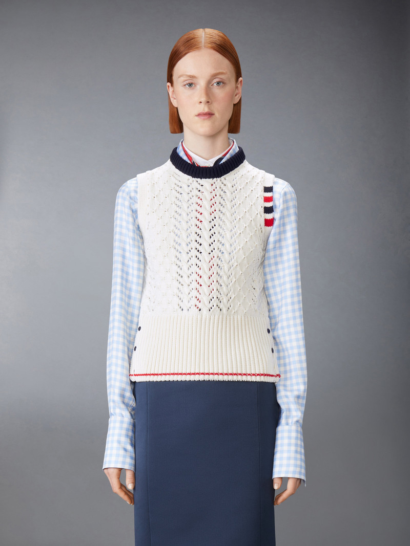 Thom Browne CABLE POINTELLE STITCH MERINO WOOL 4-BAR SHELL TOP outlook