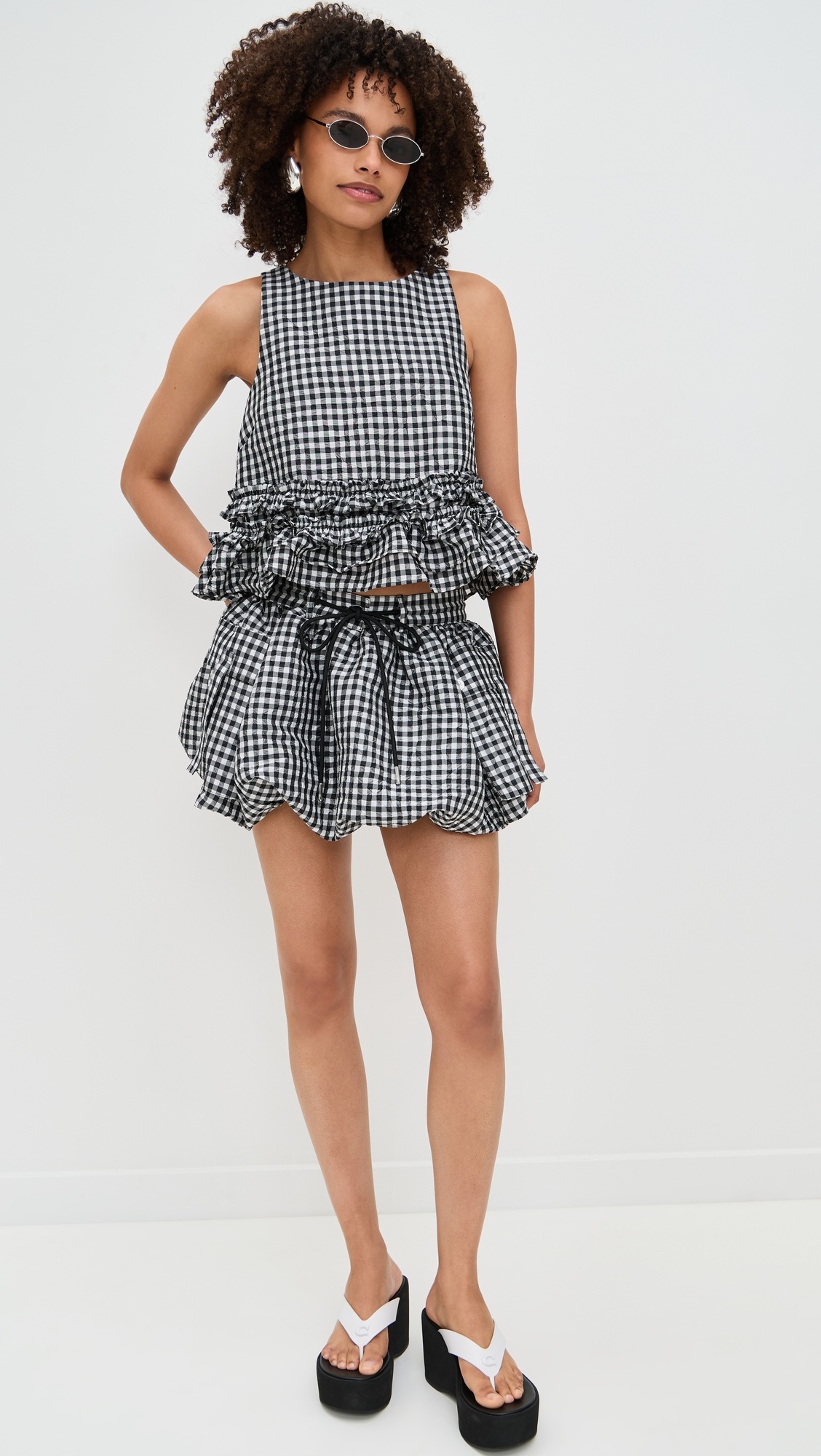 Crinkled Taffeta Check Frill Top - 4