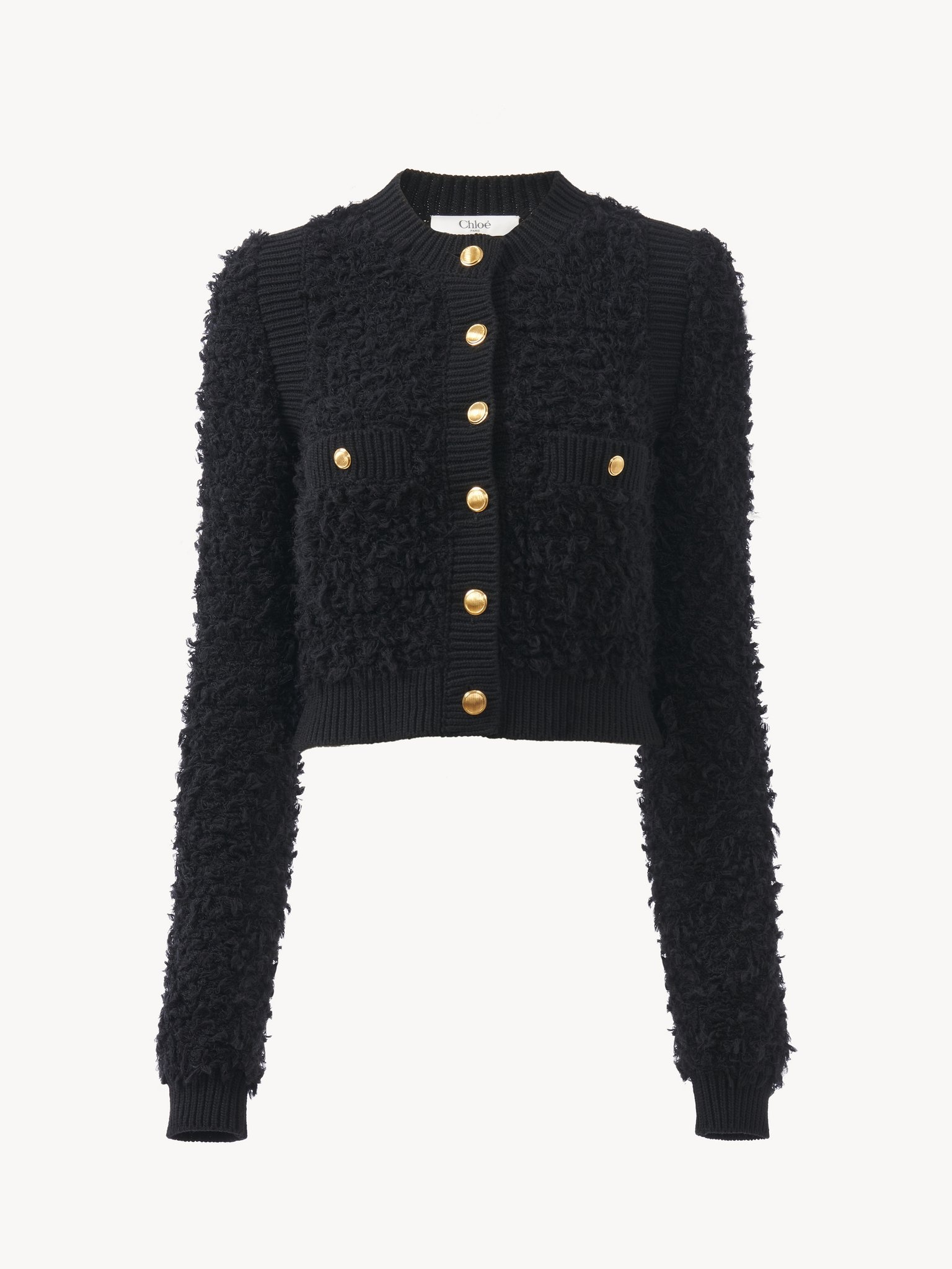 SHORT FITTED CARDIGAN IN TWEED KNIT - 2