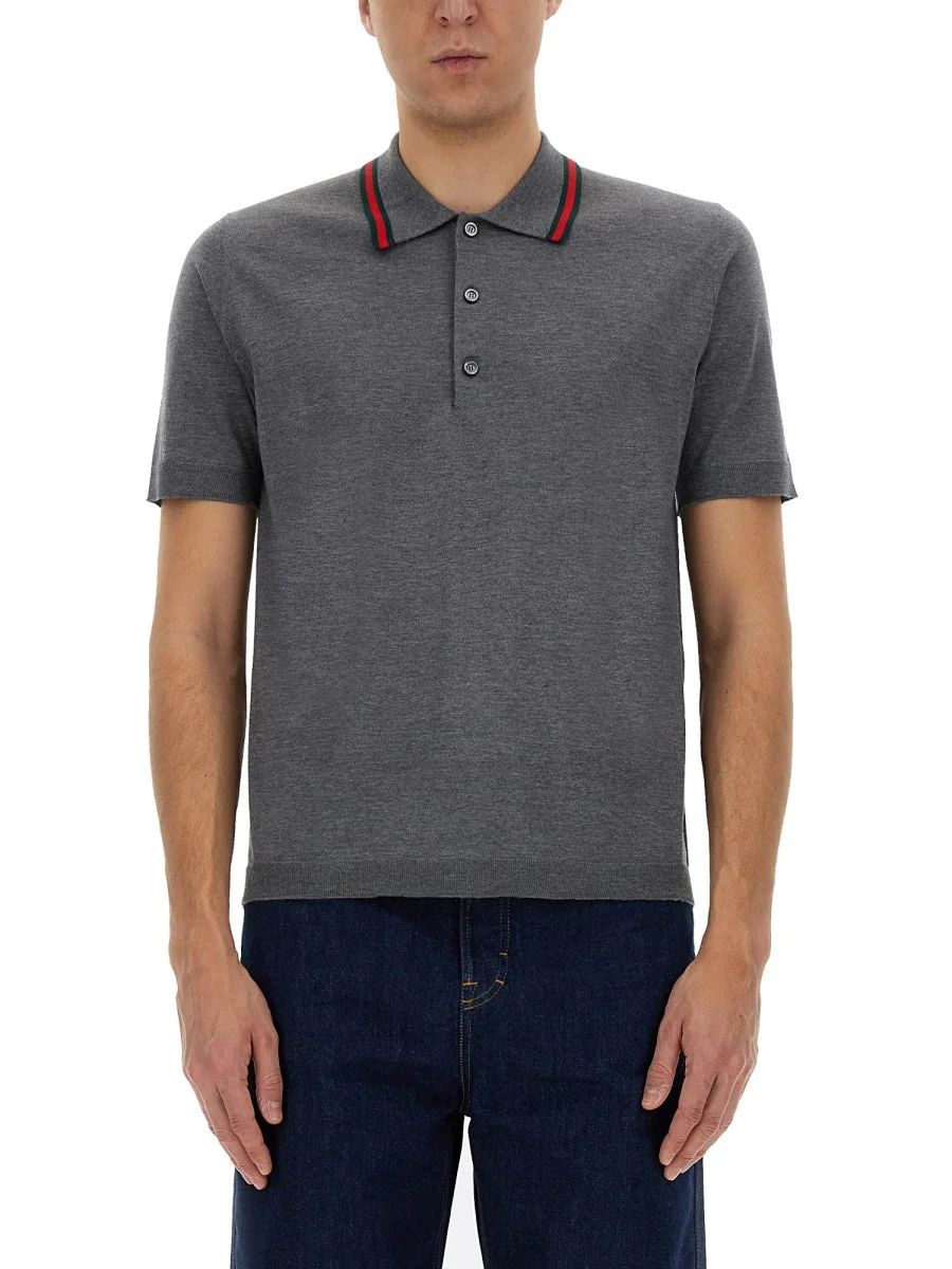 Gucci Men Polo Shirt With Web Pattern - 1