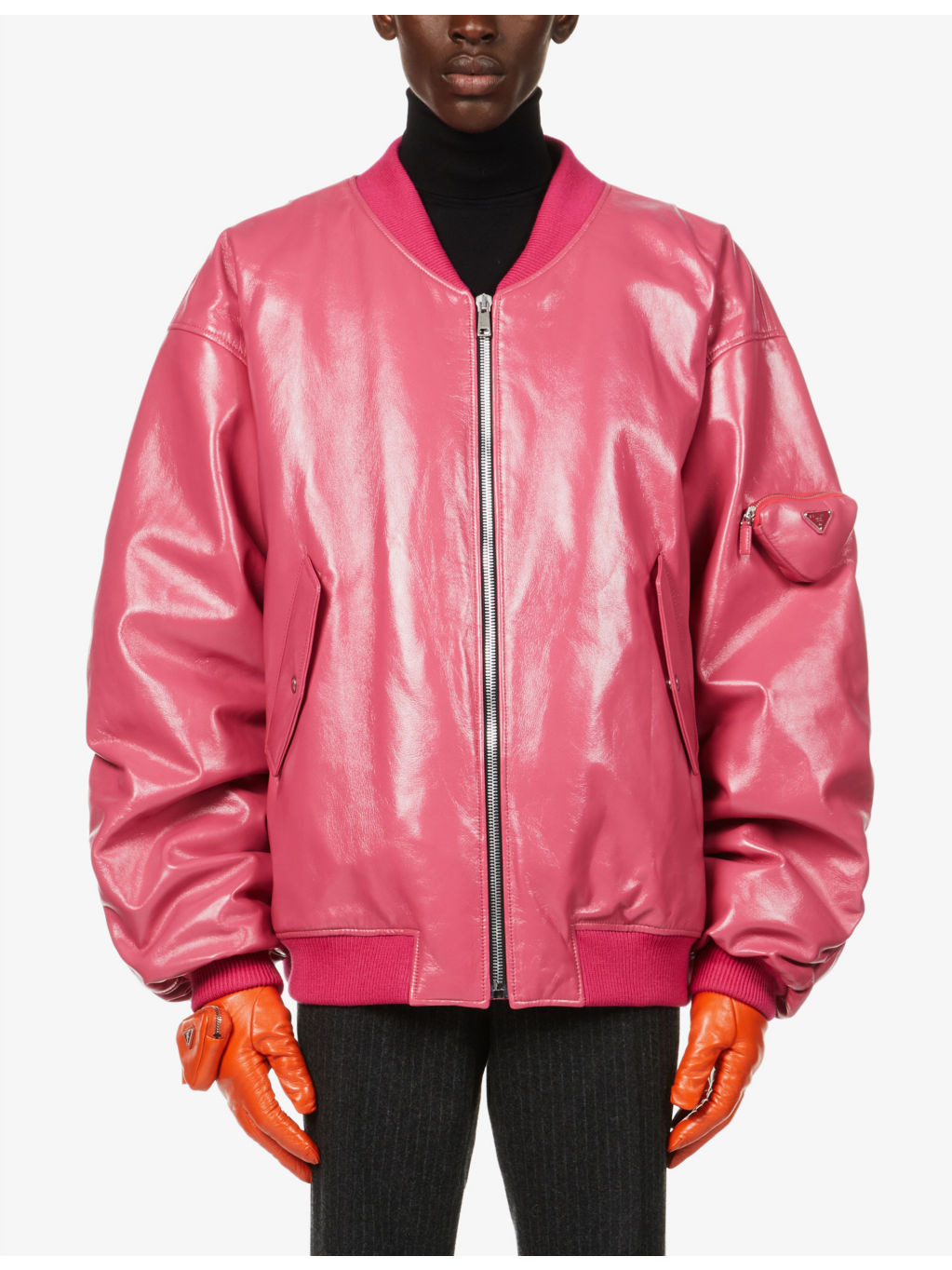 Oversized leather bomber jacket - 3
