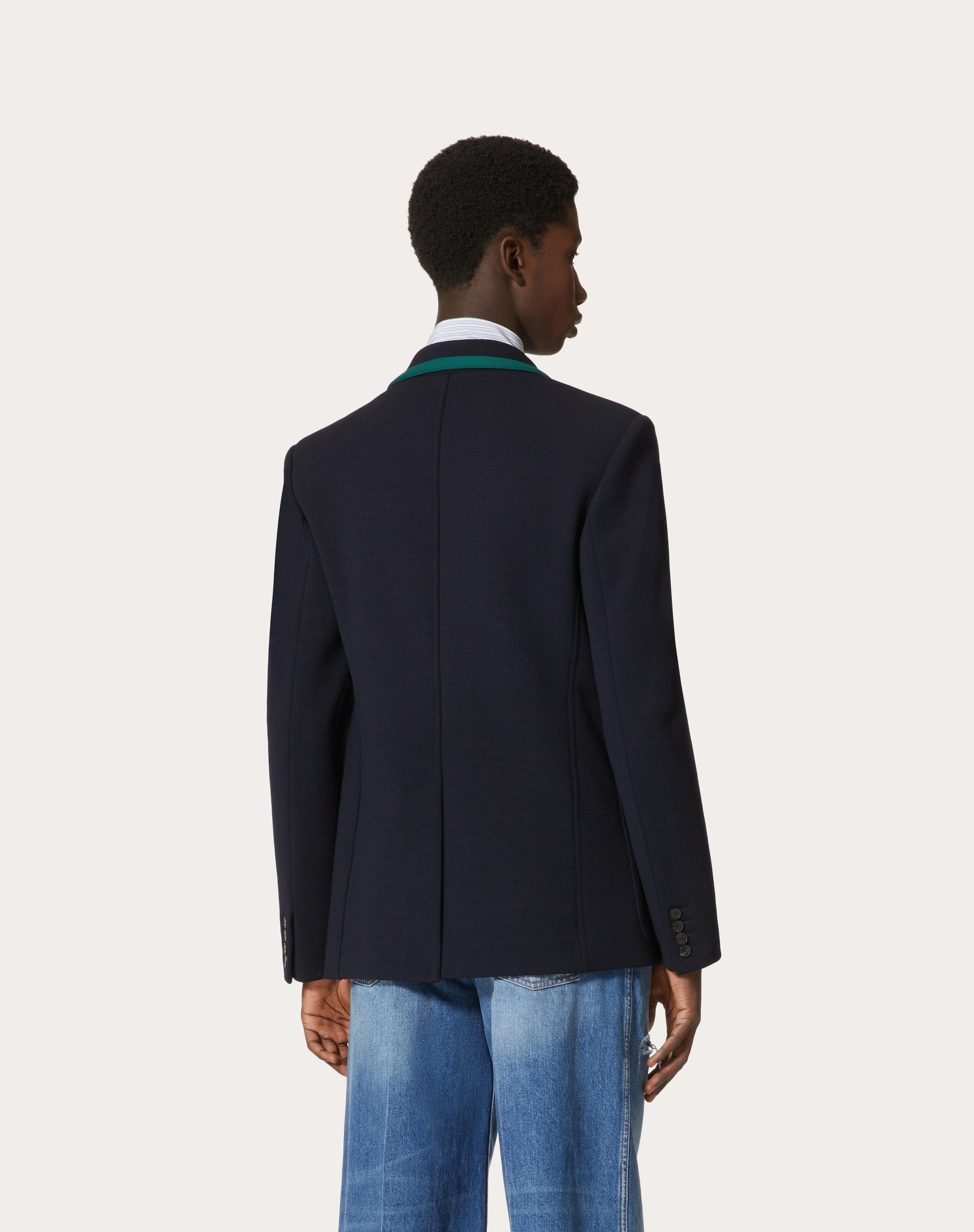SINGLE-BREASTED JACKET IN LANA STRETCH WITH VLOGO SIGNATURE PATCH - 4